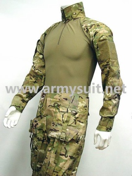 Combat Shirt & Pants Multi Camo Elbow Knee Pads